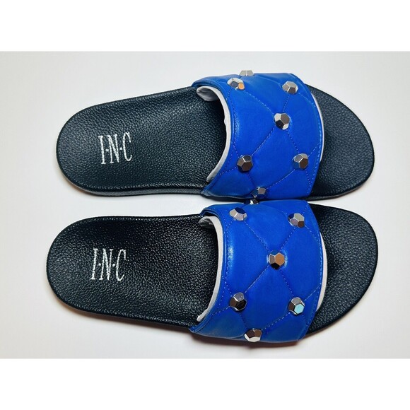 INC International Concepts Peymin Cobalt Quilted Studded Slides Sandals SIZE 8 - Picture 6 of 8